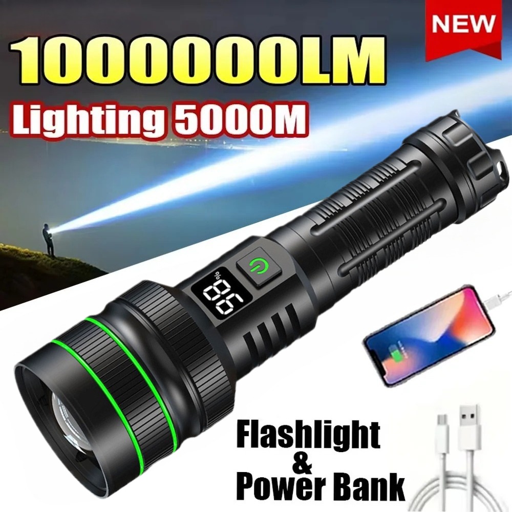 Outdoor Power For Camping - Powerful LED Flashlight Zoomable Type-C Rechargeable