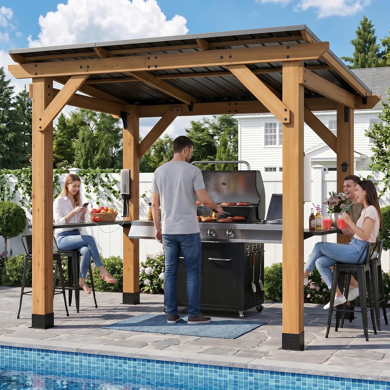 Cedar Wood Grill Gazebo 6x8 FT - Outdoor Power For Gazebo ulasan dan harga